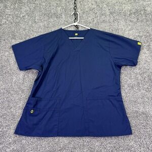 WonderWink Scrub Top Mens Large Blue V-Neck Pockets Medical Uniform Workwear